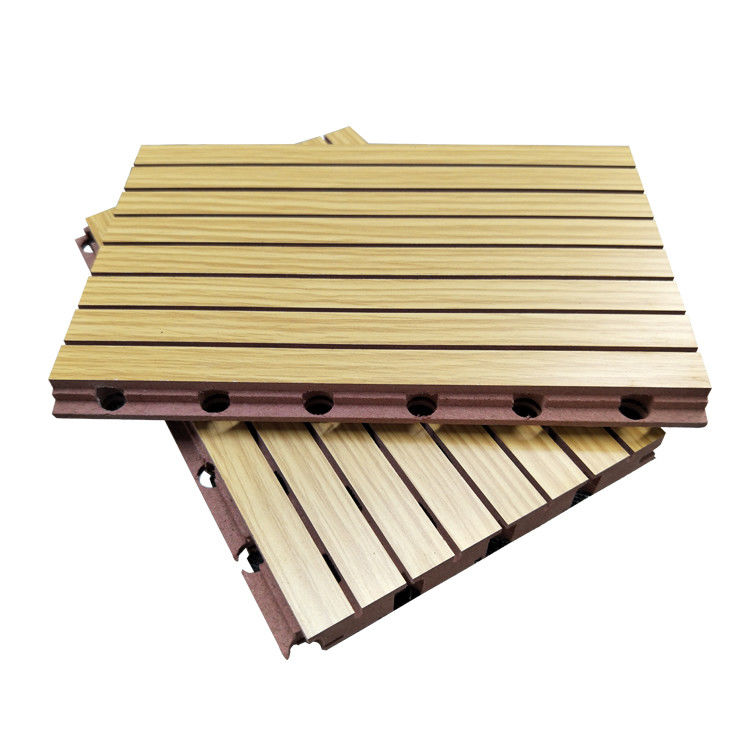 3 डी Grooved लकड़ी की ध्वनिक छत टाइलें / ध्वनिरोधी सजावटी दीवार पैनलों